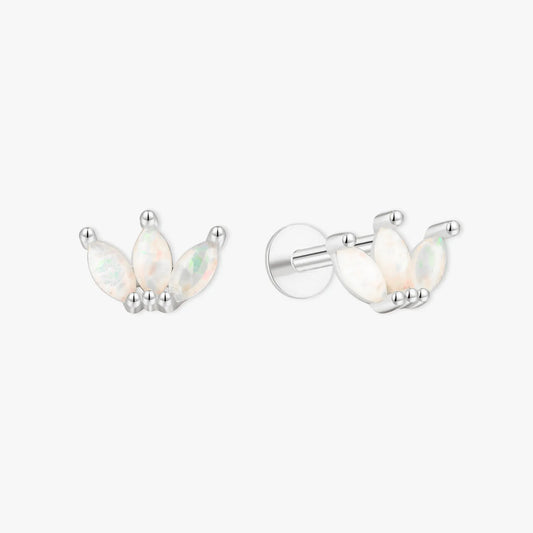 Opal Marquise Cluster Flat Back Studs in Silver