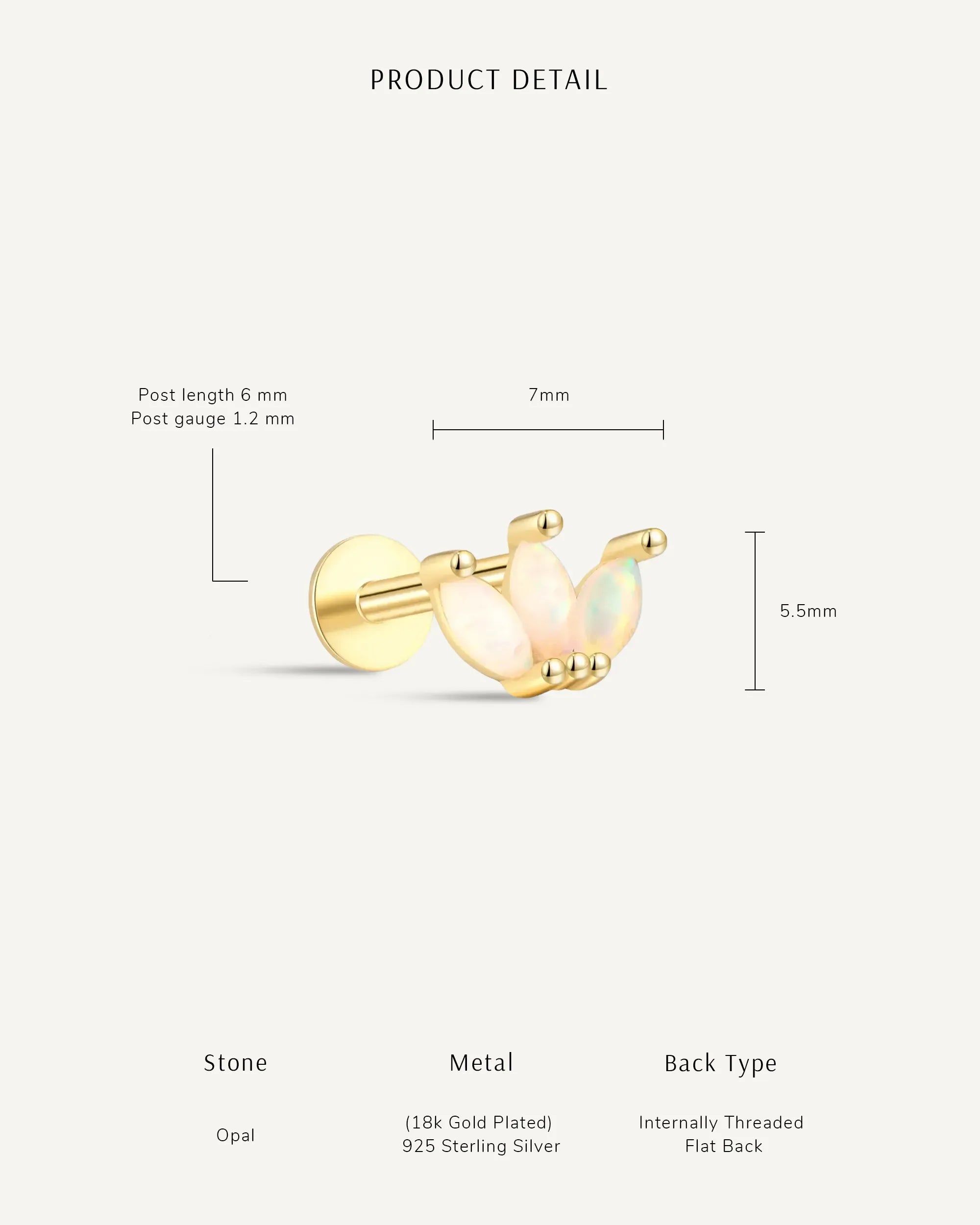 Opal Marquise Cluster Flat Back Stud in Silver