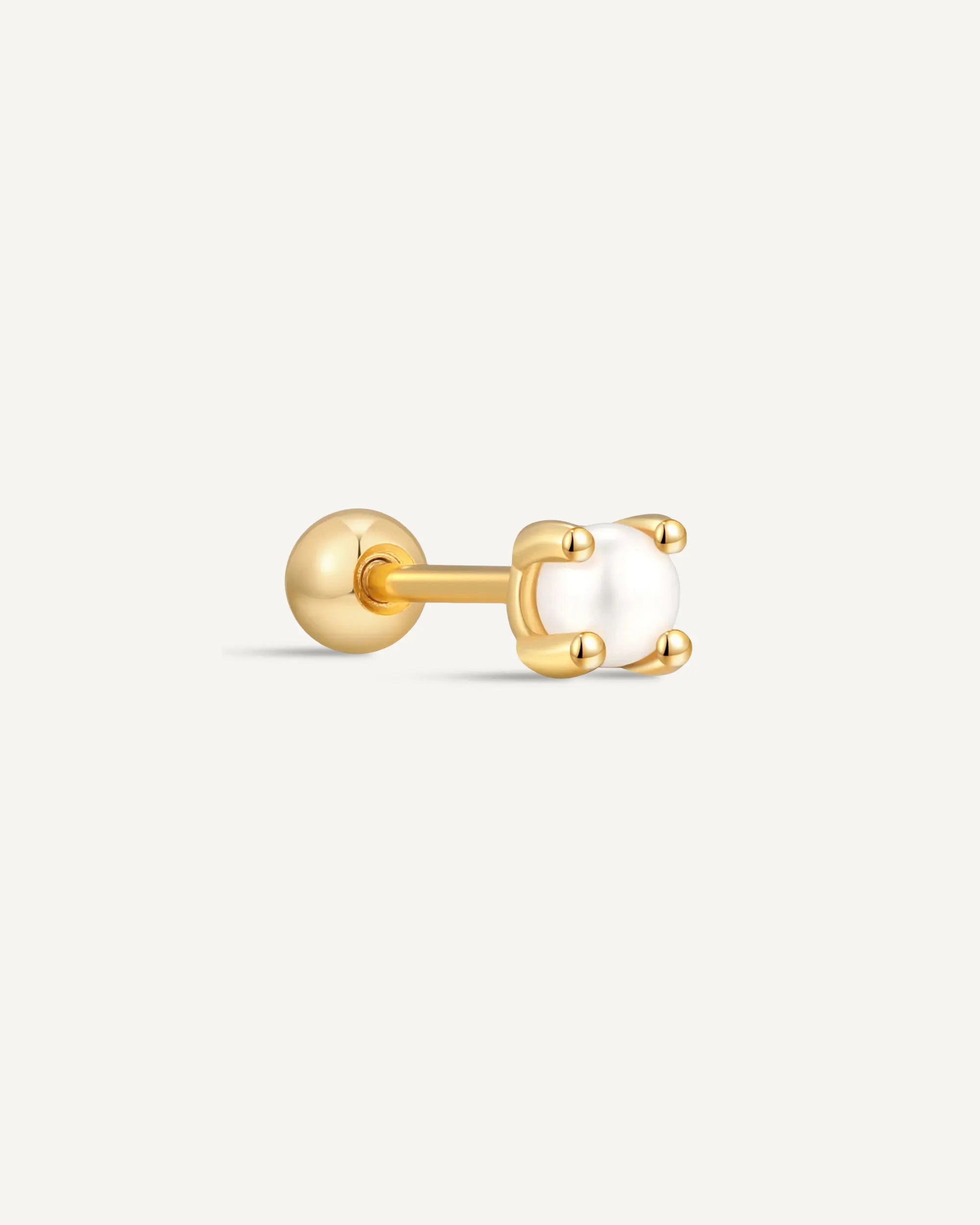 Tiny Pearl Barbell Helix Stud In Gold