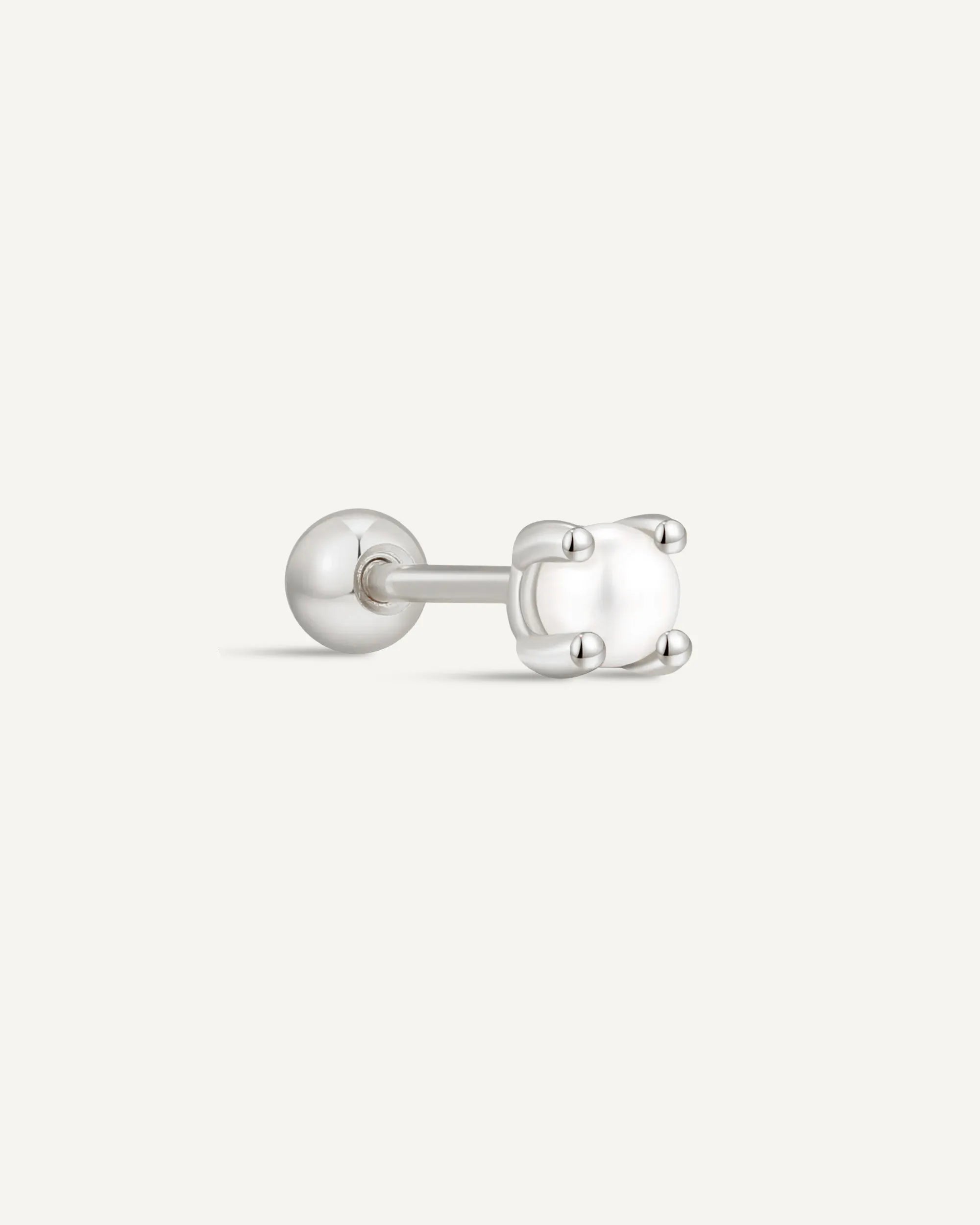 Tiny Pearl Barbell Helix Stud In Silver
