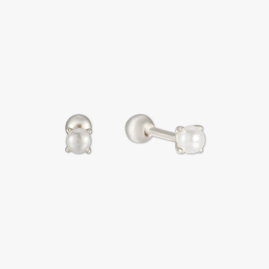 Tiny Pearl Barbell Studs In Silver