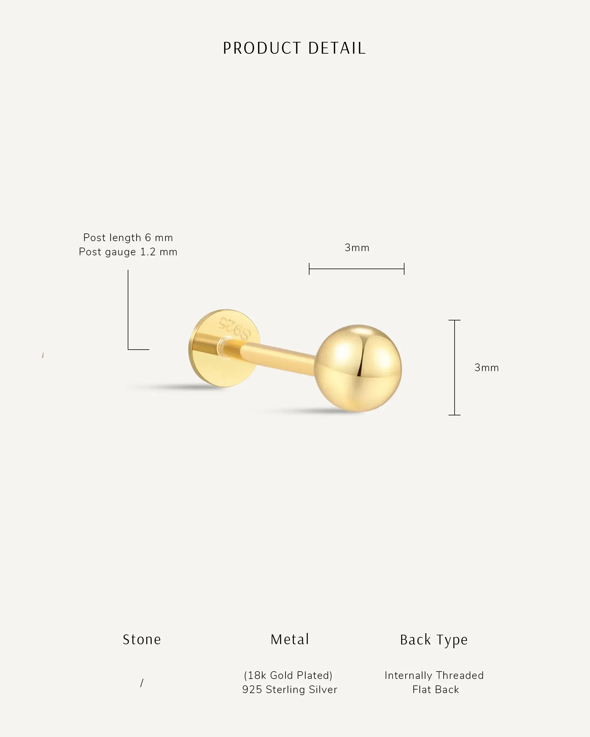 Classic Plain Ball Flat Back Stud In Gold
