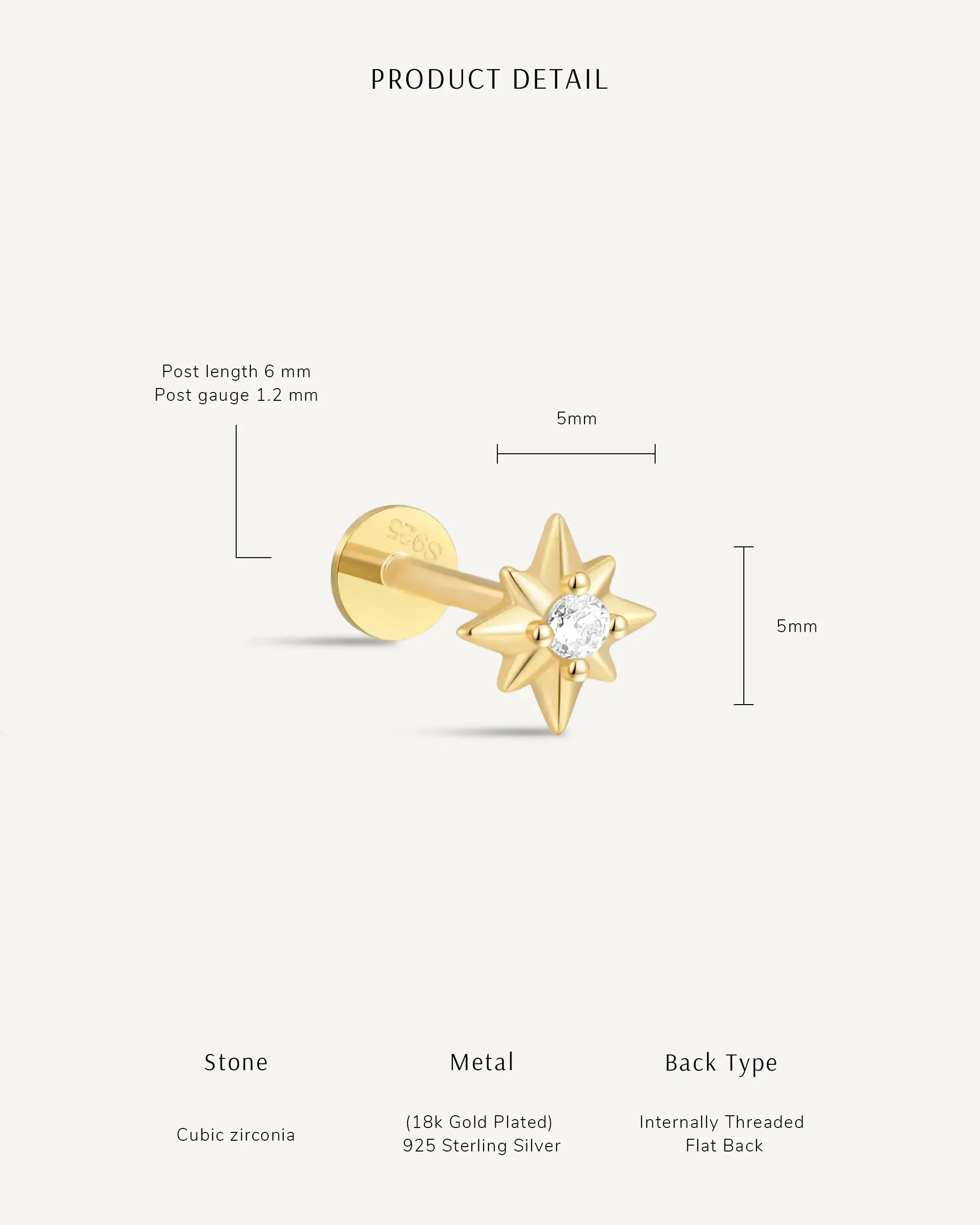 Starburst Crystal Flat Back Studs in Gold