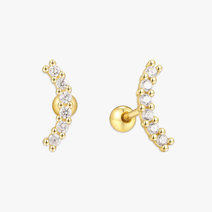Pave Crescent Barbell Climber Stud In Gold