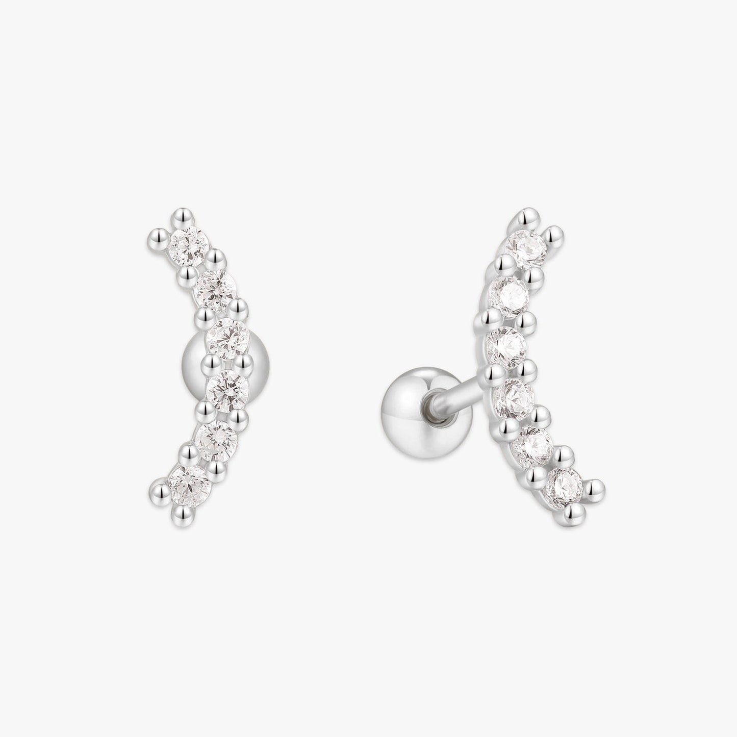 Pave Crescent Barbell Climber Stud In Silver