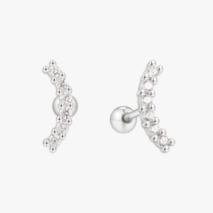 Pave Crescent Barbell Climber Stud In Silver