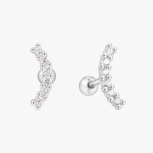 Pave Crescent Barbell Climber Stud In Silver