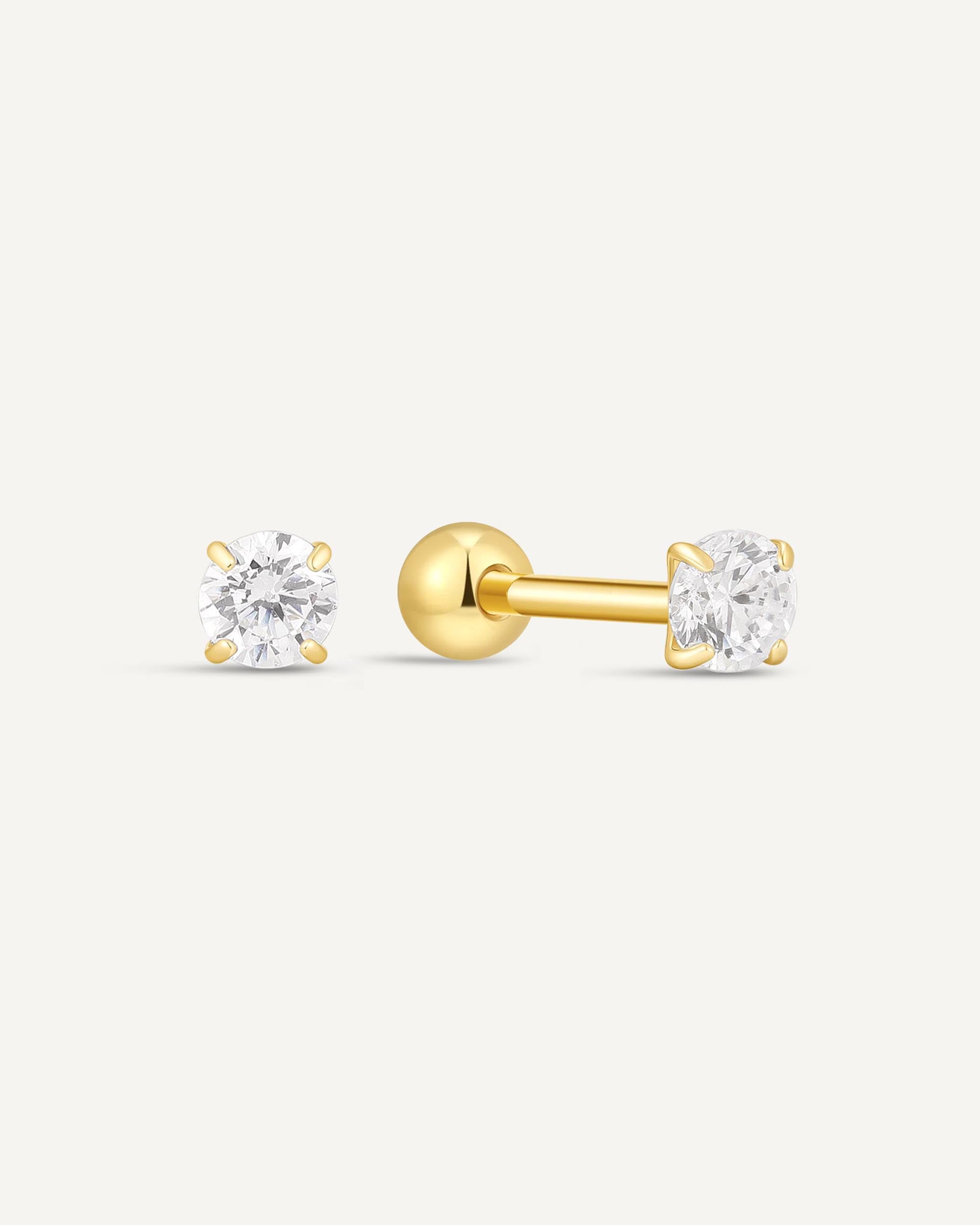 Solitaire CZ Barbell Studs In Gold
