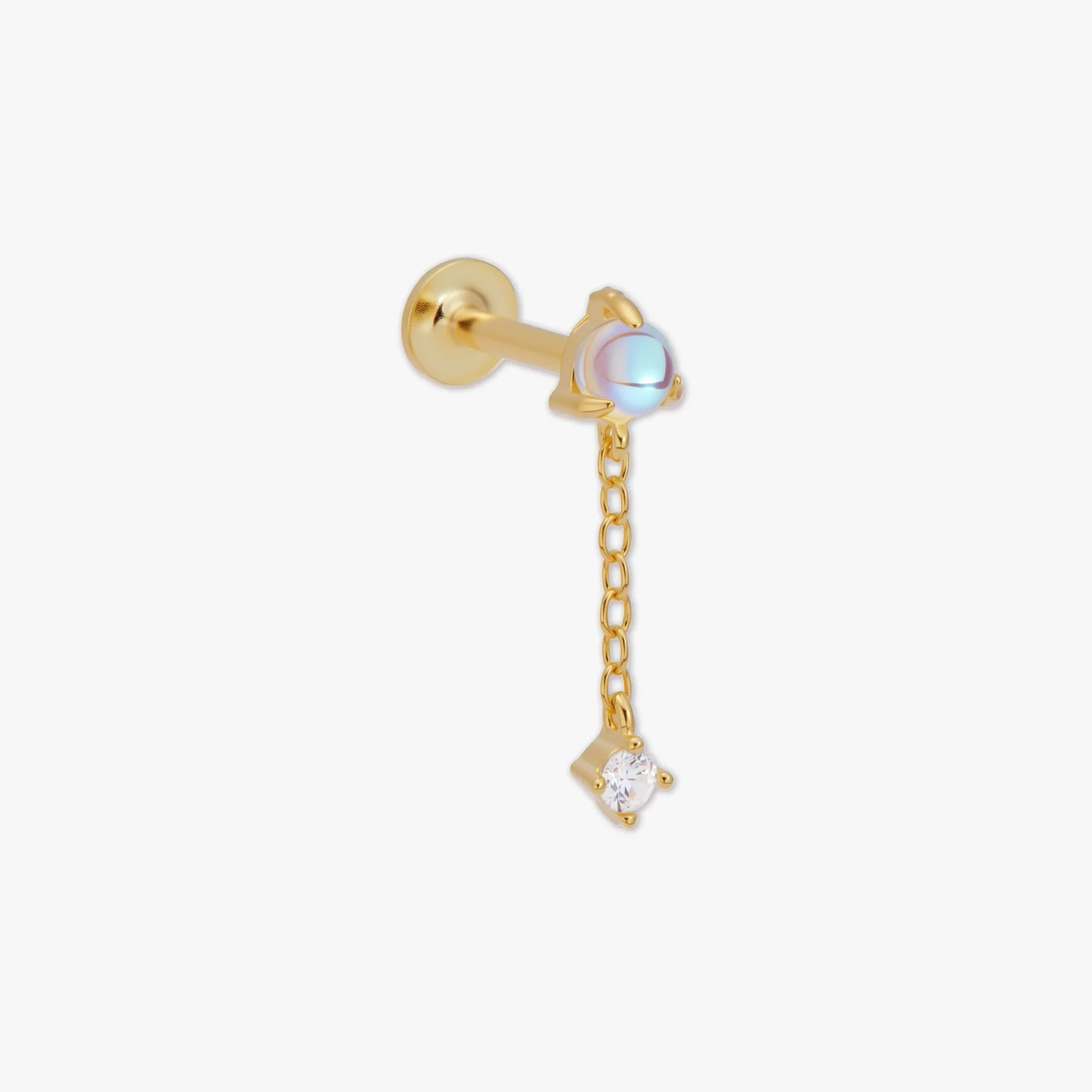 Moonstone Flat Back Chain Stud in Gold