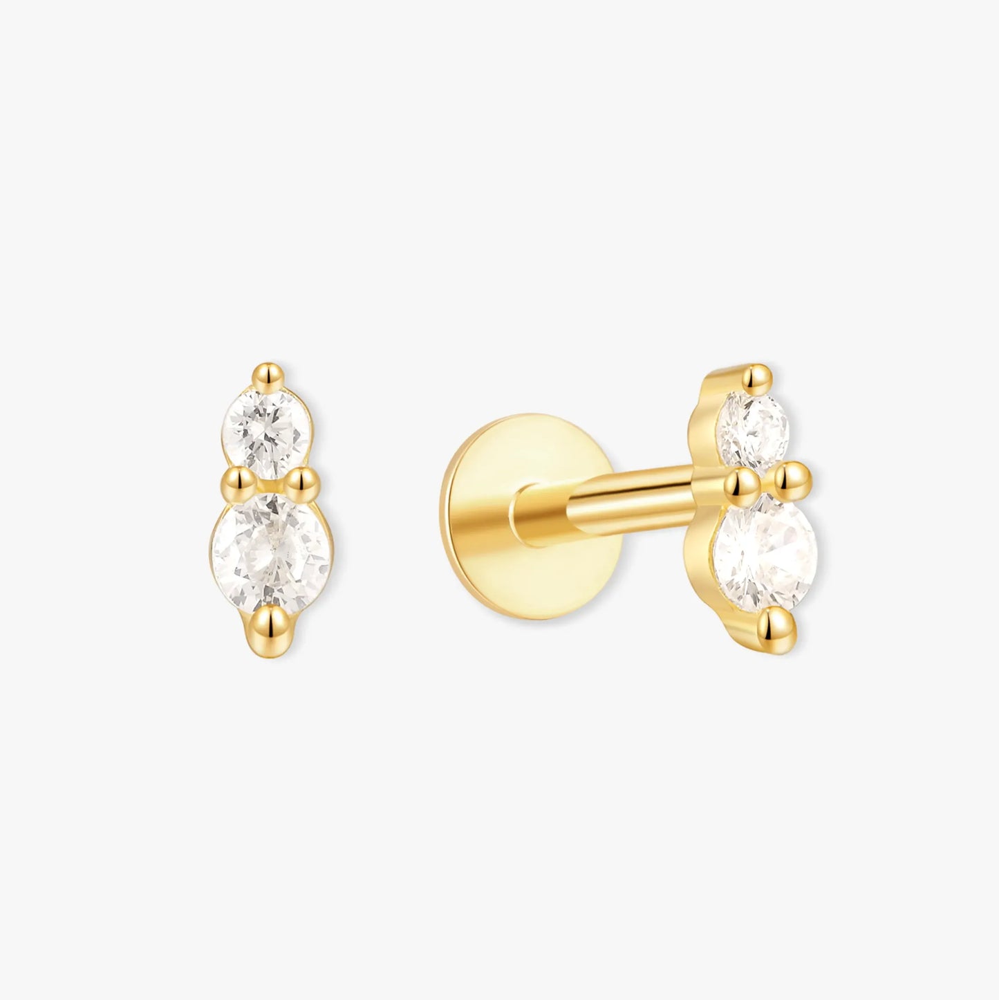 Duo Crystal Flat Back Studs In Gold
