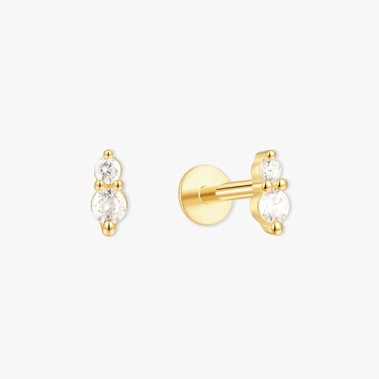 Duo Crystal Flat Back Studs In Gold