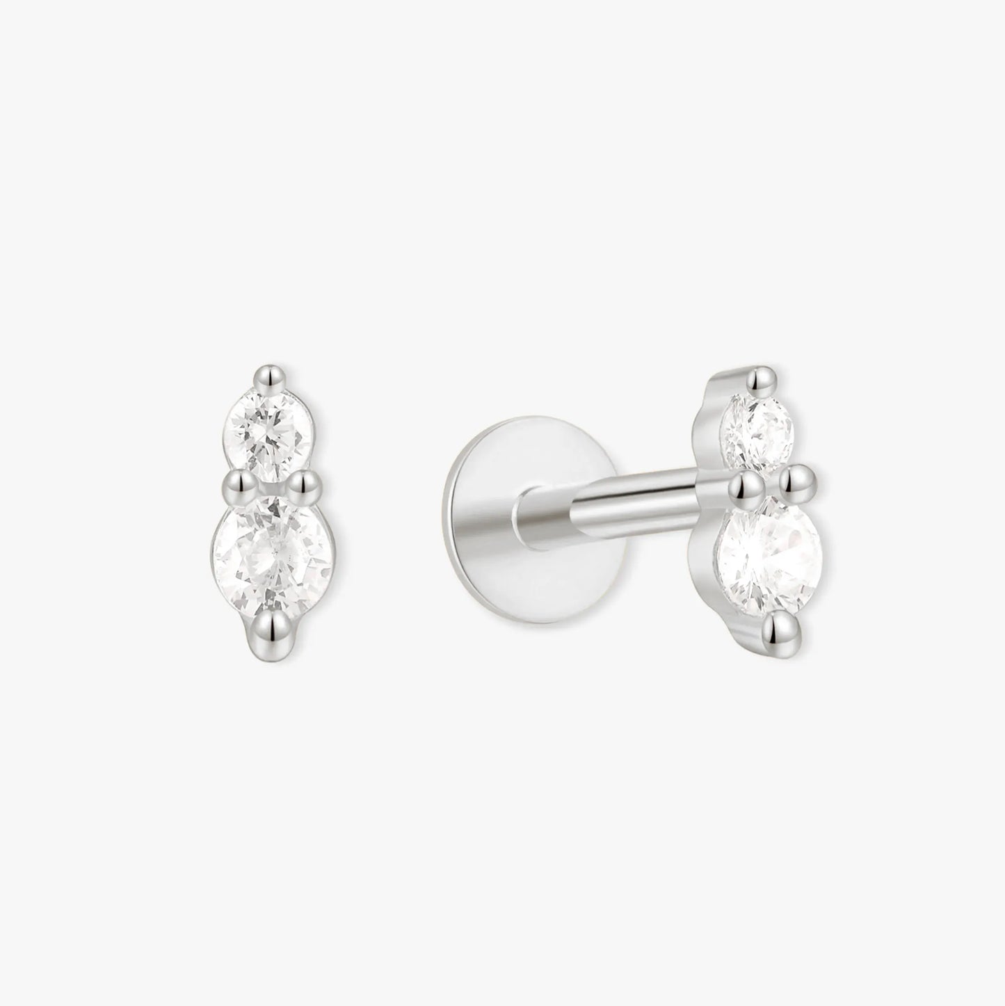 Duo Crystal Flat Back Studs In Silver
