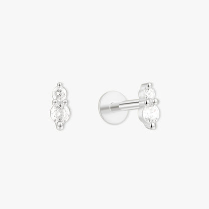 Duo Crystal Flat Back Studs In Silver