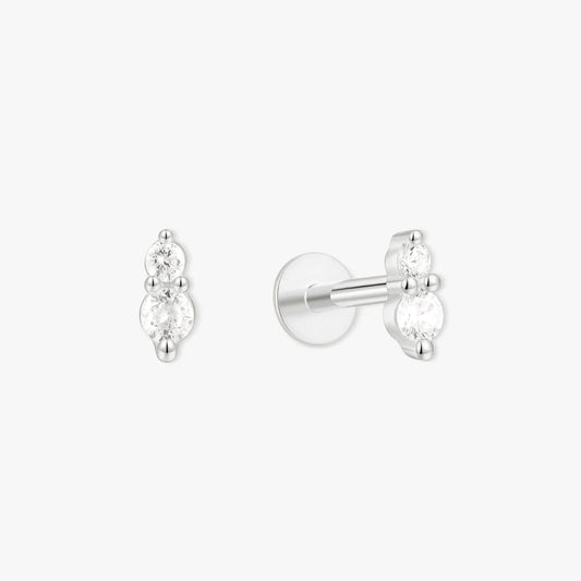 Duo Crystal Flat Back Studs In Silver