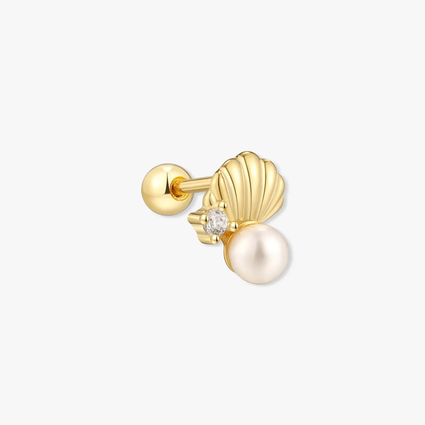 Tiny Shell & Pearl Barbell Studs In Gold