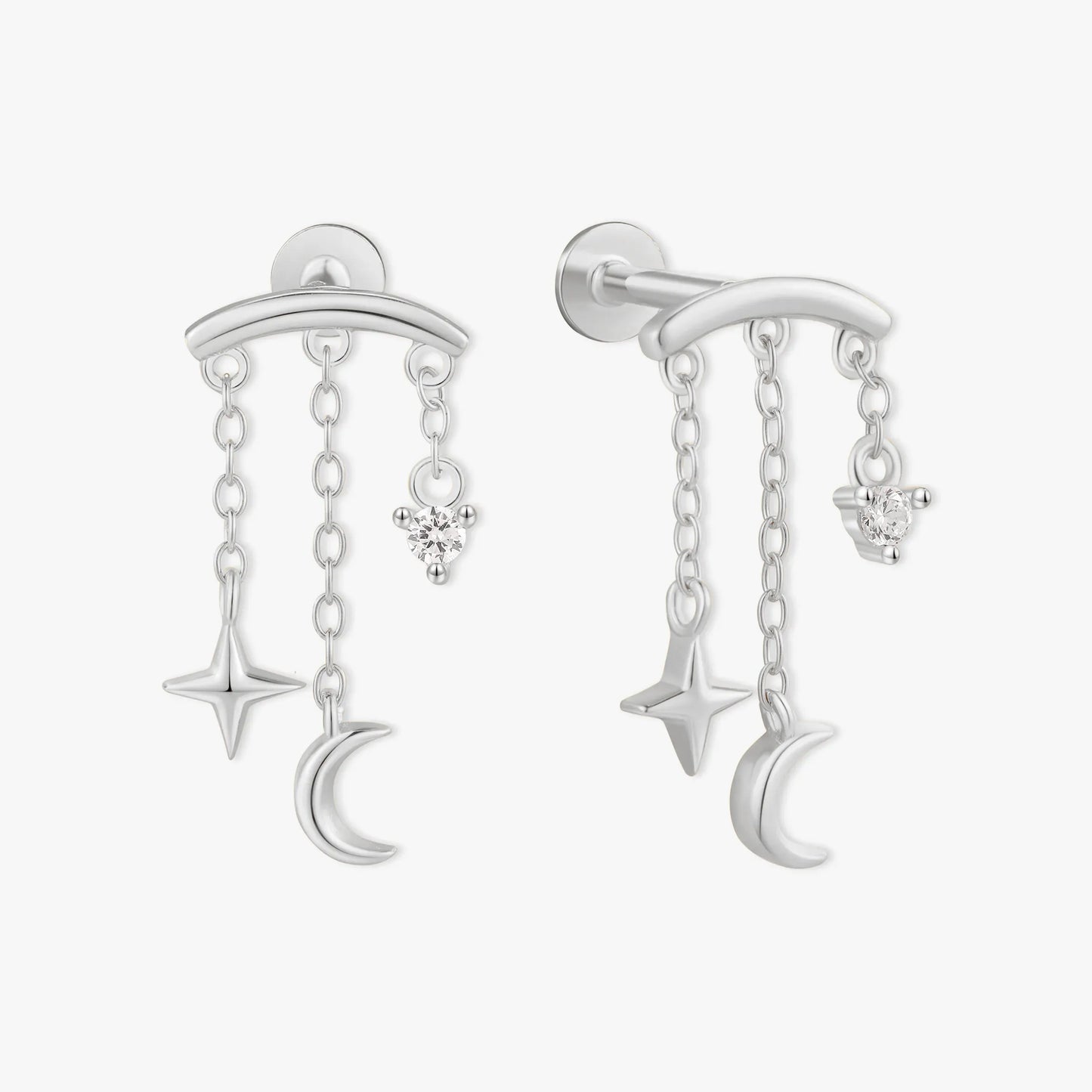 Celestial Chain Flat Back Studs in Silver
