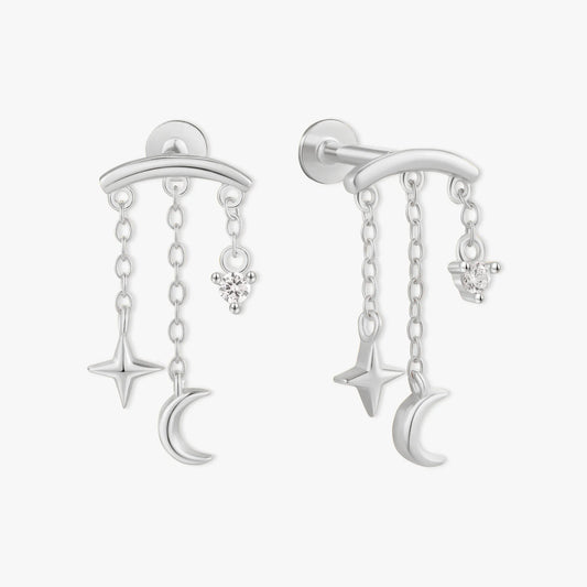 Celestial Chain Flat Back Studs in Silver