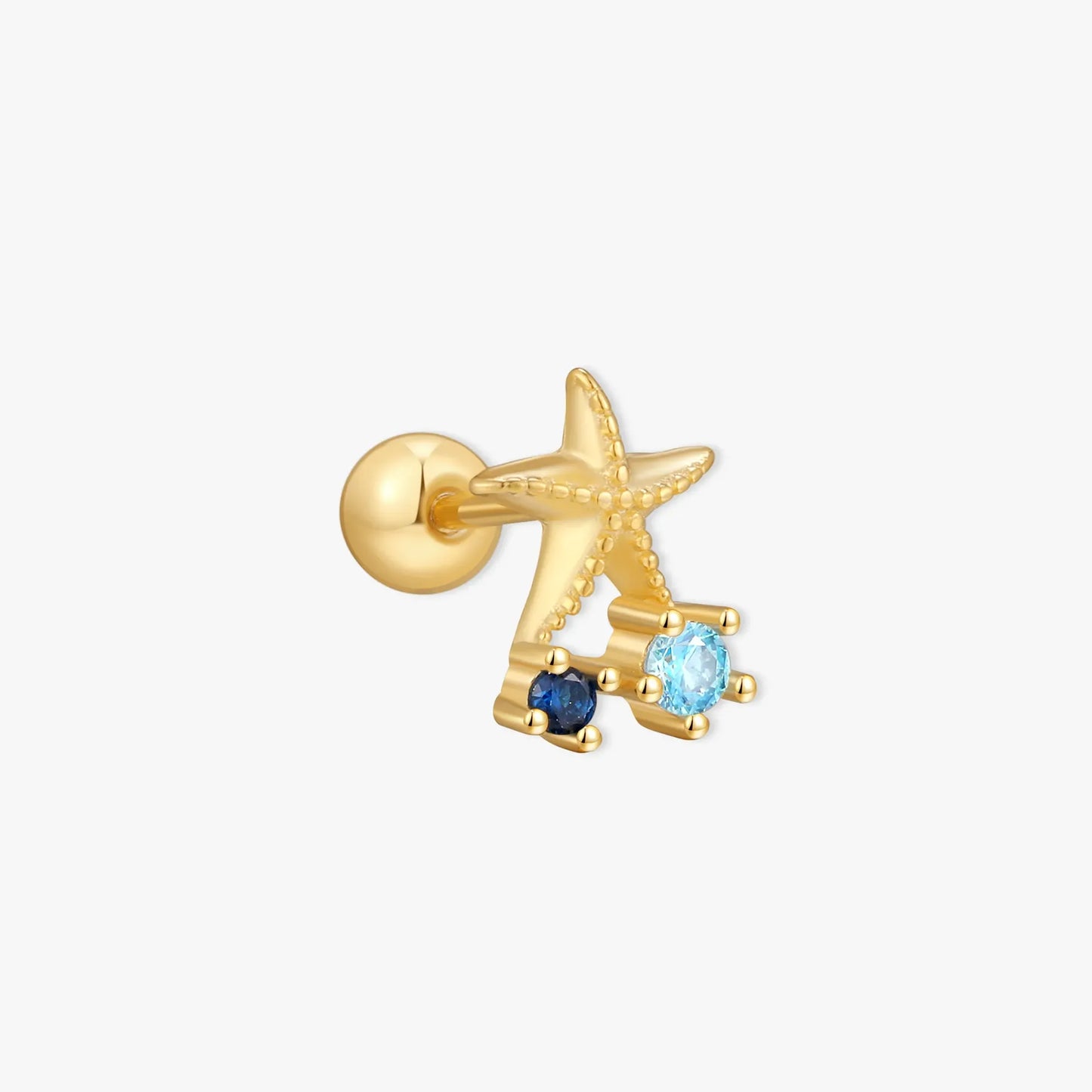 Azure Starfish Gem Barbell Studs In Gold