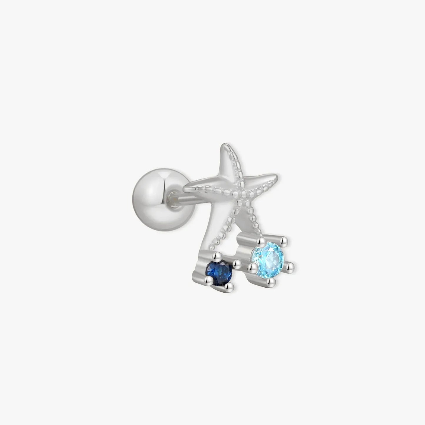 Azure Starfish Gem Barbell Studs In Silver