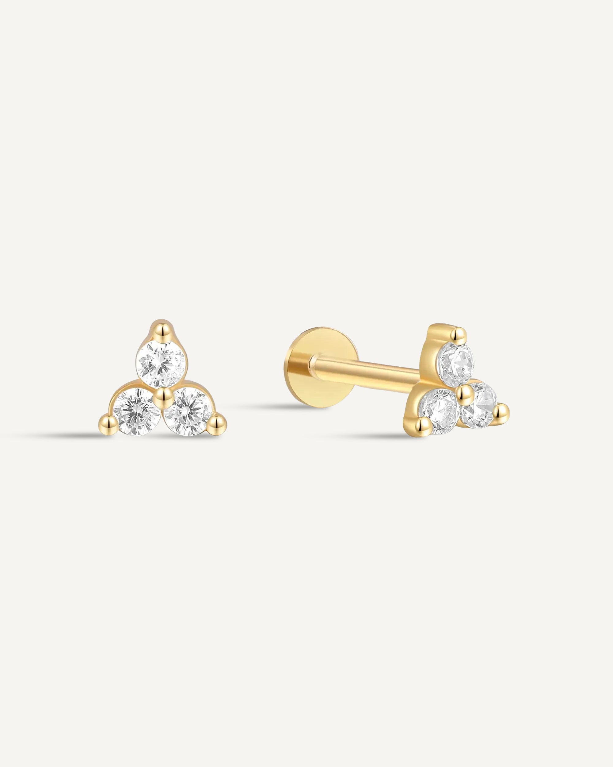Triple Crystal Flat Back Studs In Gold
