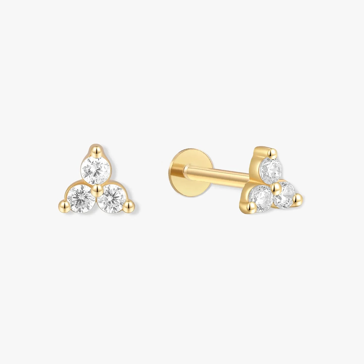 Triple Crystal Flat Back Studs In Gold
