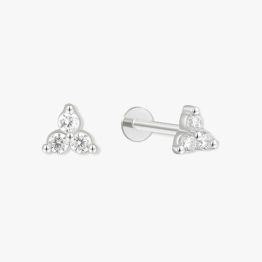 Triple Crystal Flat Back Studs In Silver