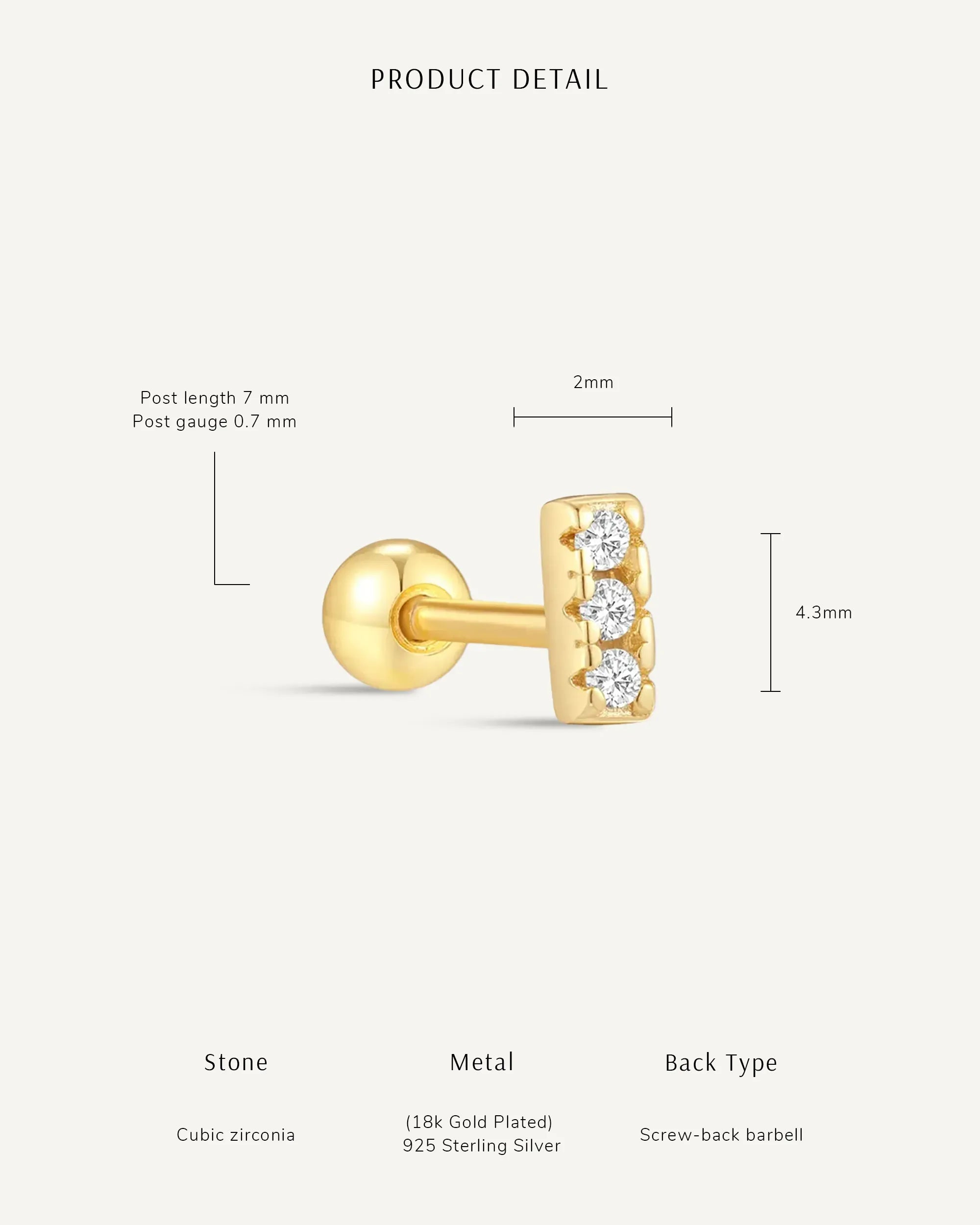 Trio Bar Barbell Helix Stud In Silver