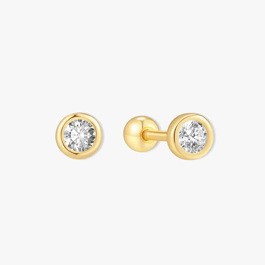 Bezel Solitaire Barbell Studs In Gold