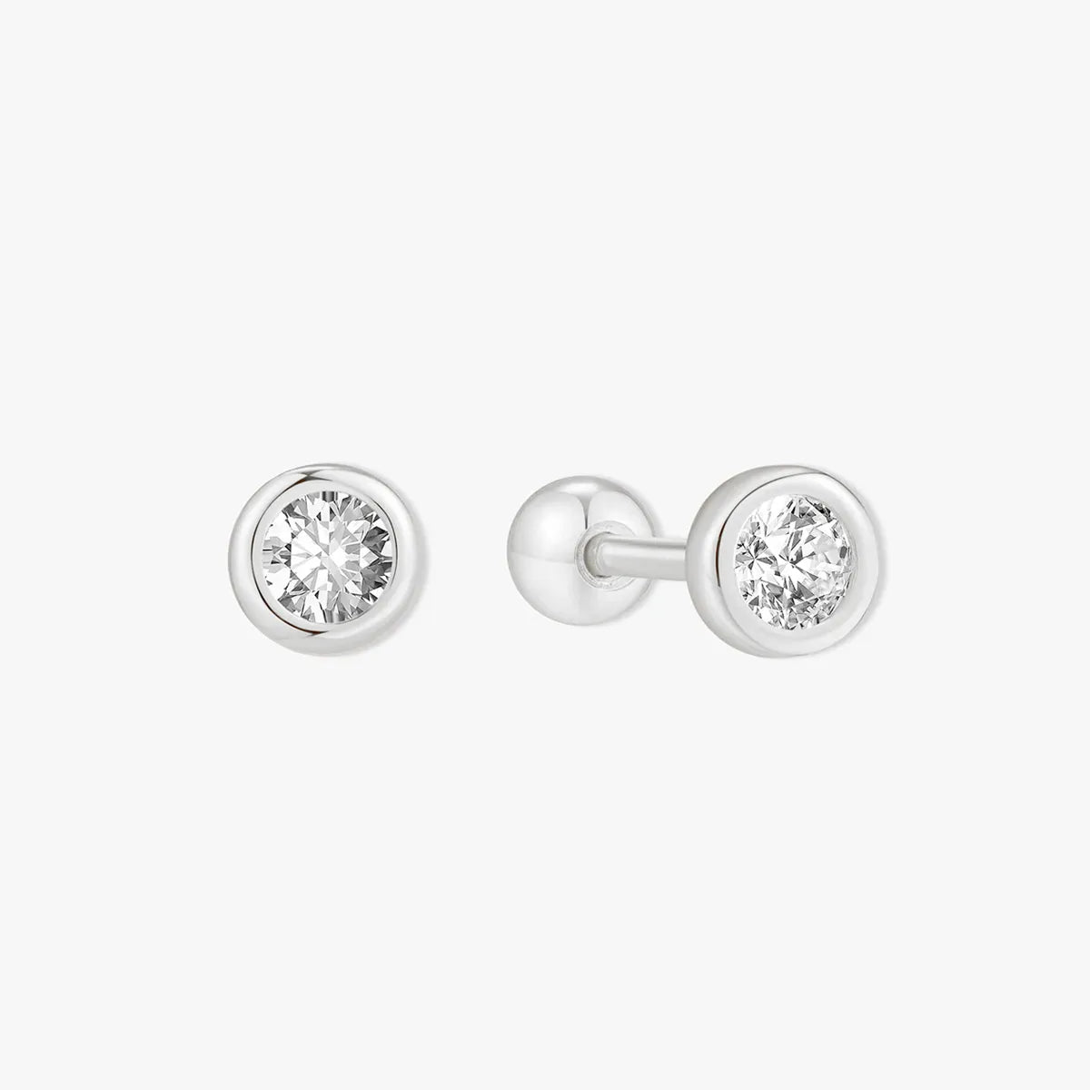 Bezel Solitaire Barbell Studs In Silver
