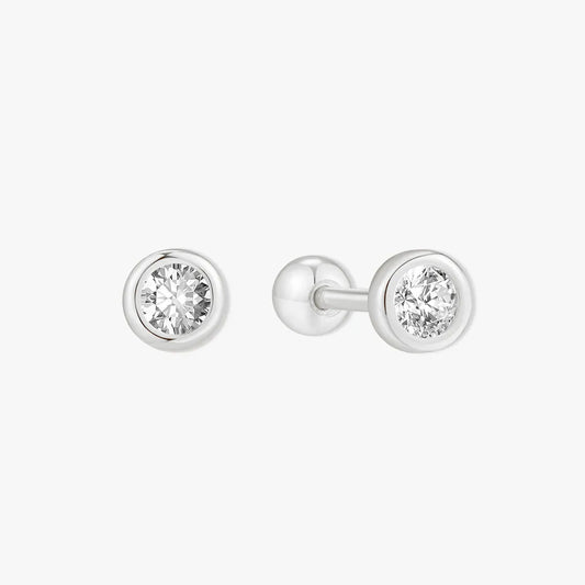 Bezel Solitaire Barbell Studs In Silver