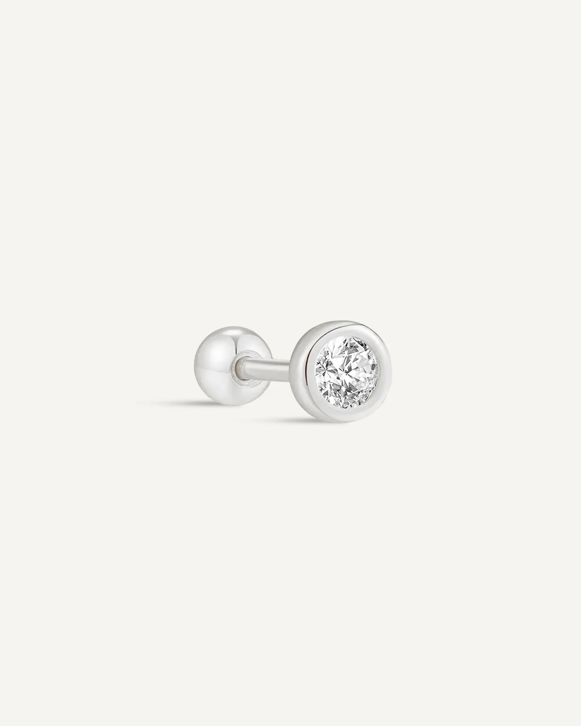 Bezel Solitaire Barbell Stud In Silver