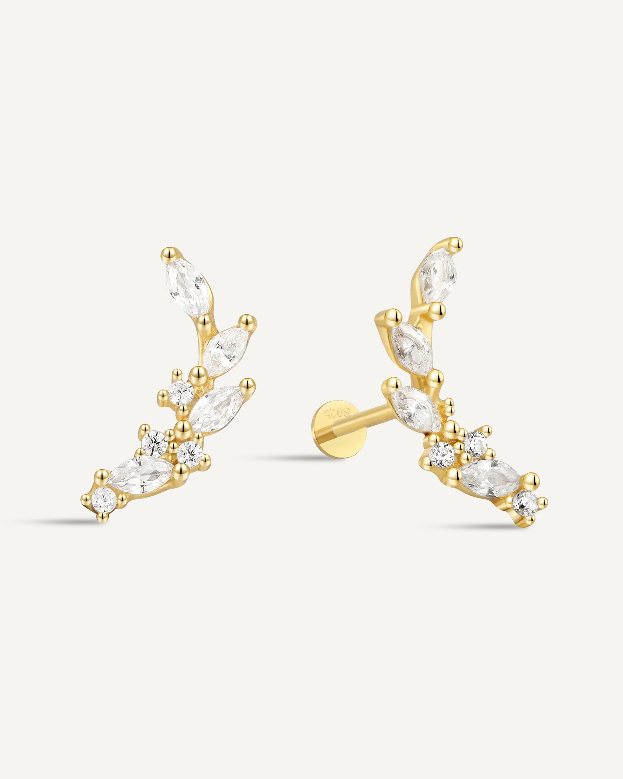 Marquise Flat Back Climber Studs In Gold