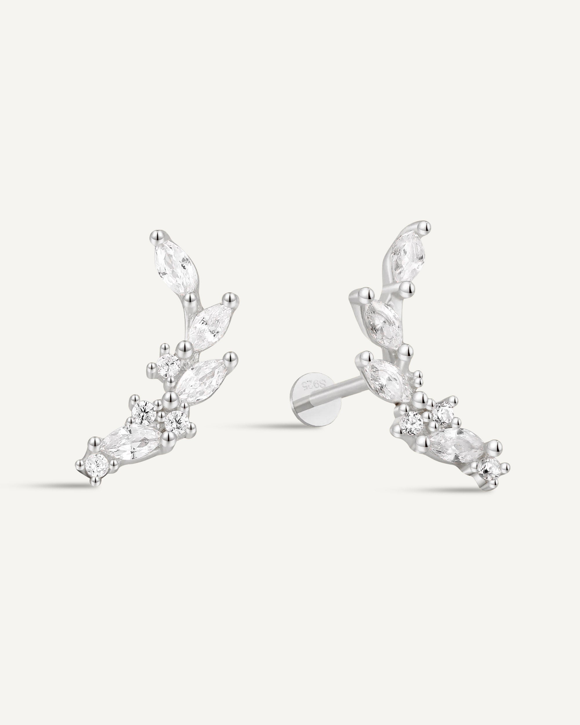 Marquise Flat Back Climber Studs In Silver