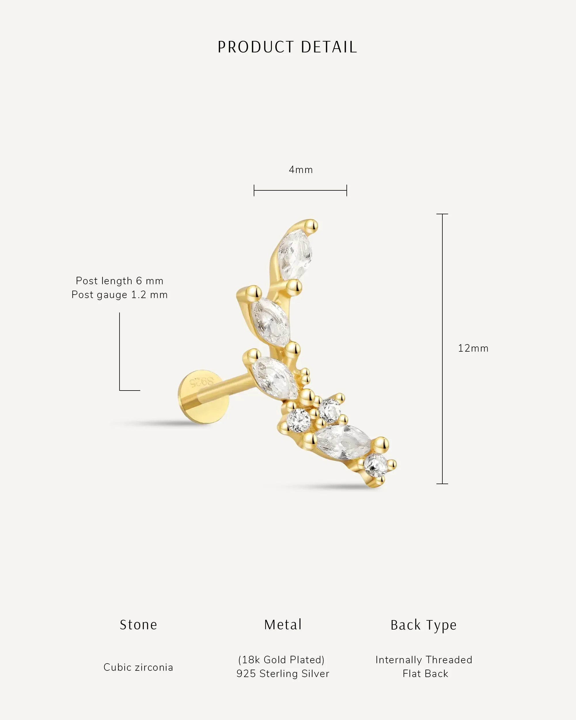Marquise Flat Back Climber Studs In Silver