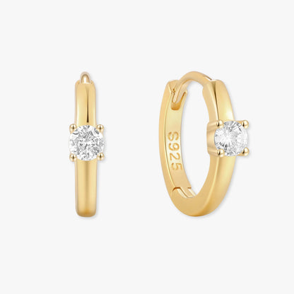 Solitaire Crystal Huggie Hoops In Gold