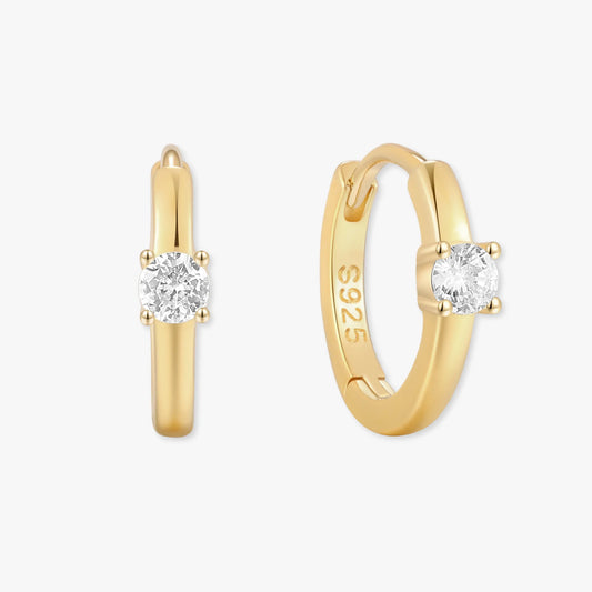 Solitaire Crystal Huggie Hoops In Gold