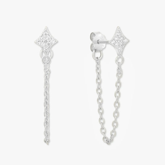 Starburst Chain Stud Earrings In Silver