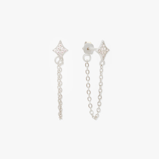 Starburst Chain Stud Earrings In Silver