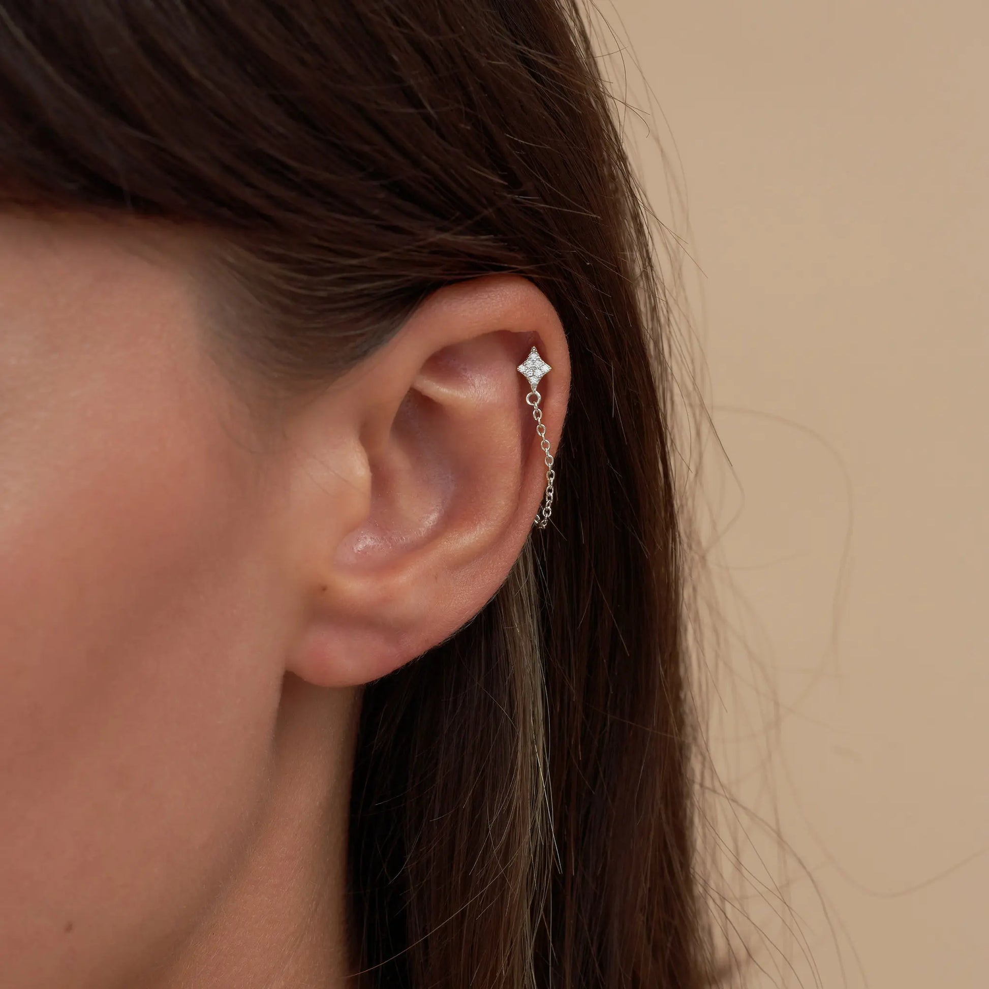 Starburst Chain Stud Earrings In Silver