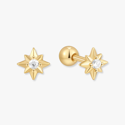 Starburst Crystal Barbell Studs in Gold