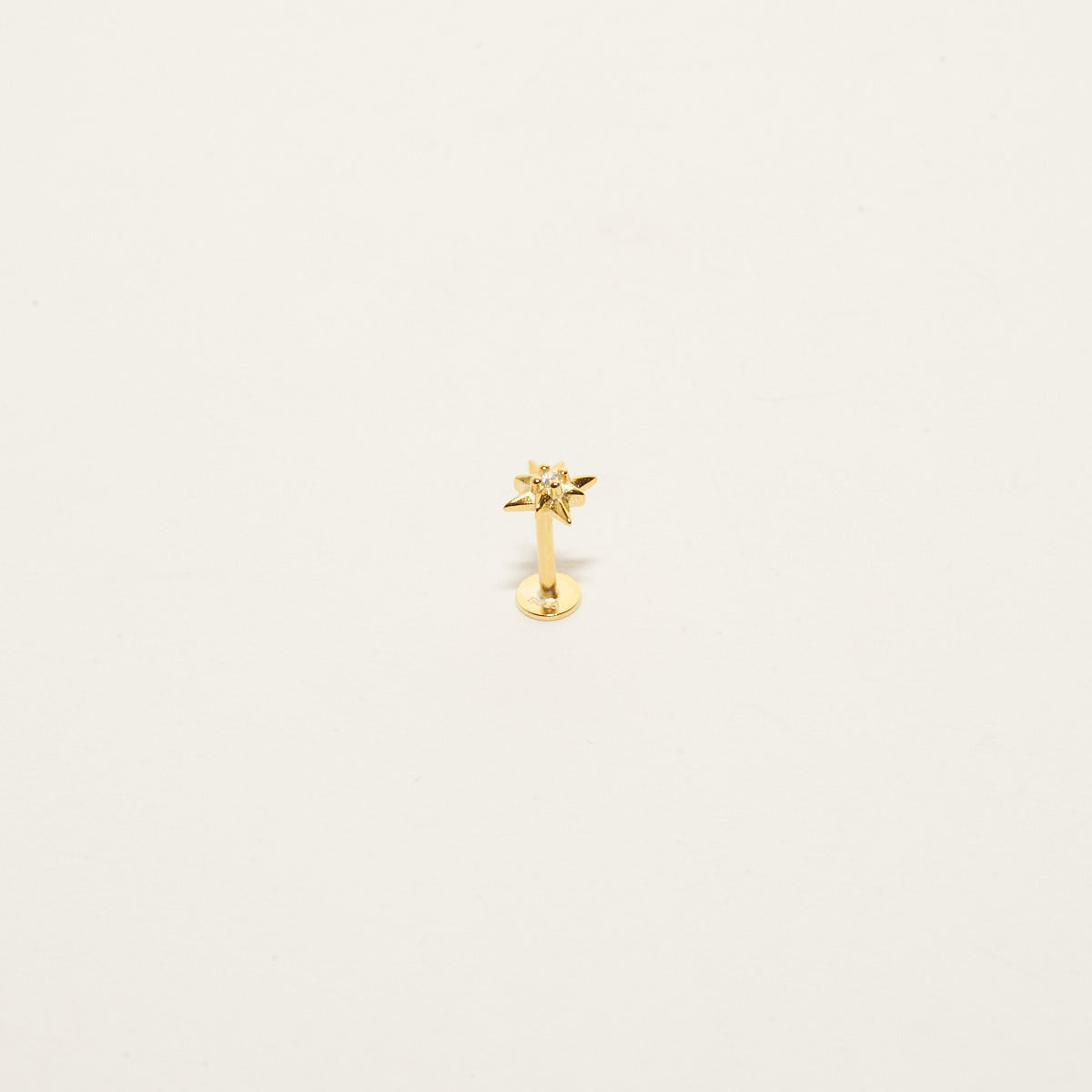 Gold-colored earring on a light beige background