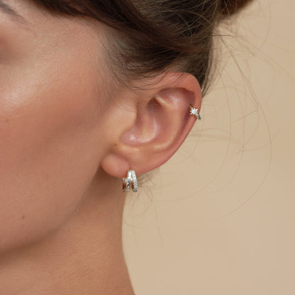 Starburst Helix Hoop In Silver