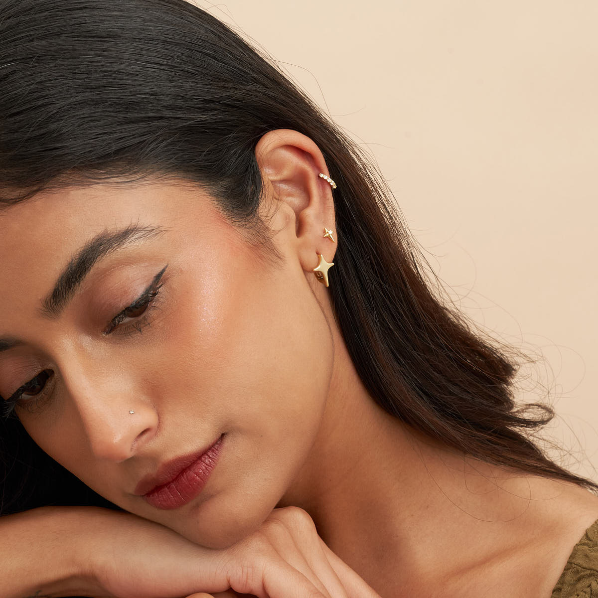 Starburst Hoop Earring Stack In Gold
