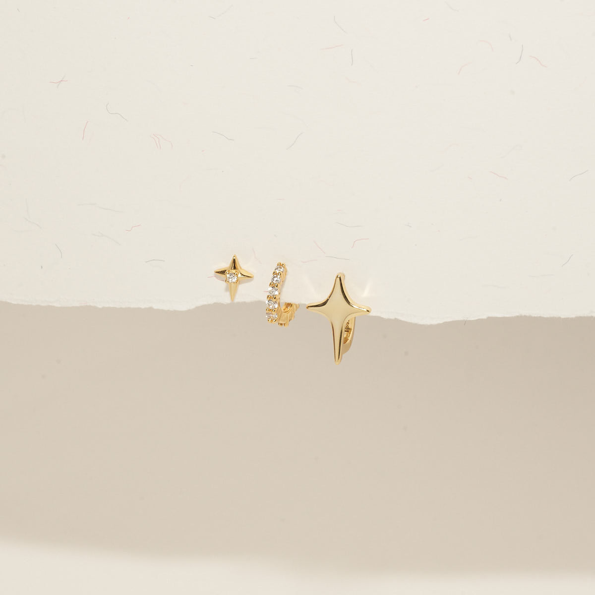 Starburst Hoop Earring Stack In Gold