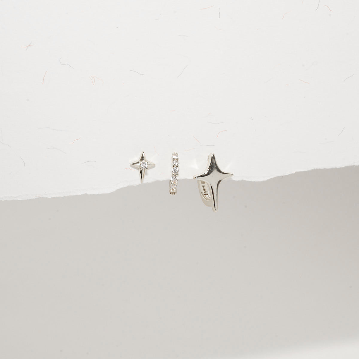 Starburst Hoop Earring Stack In Silver