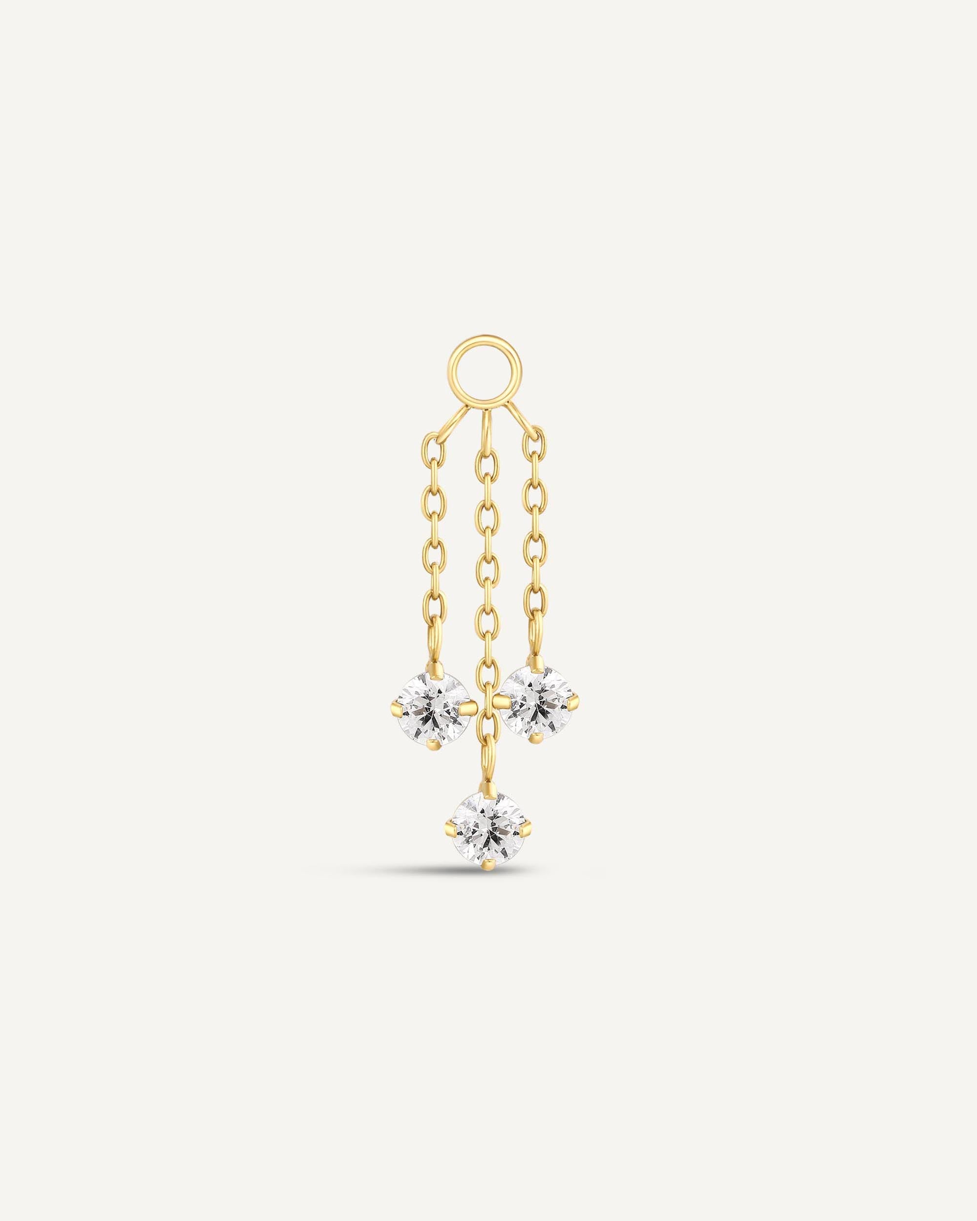 Titanium Triple Crystal Chain Charm In Gold