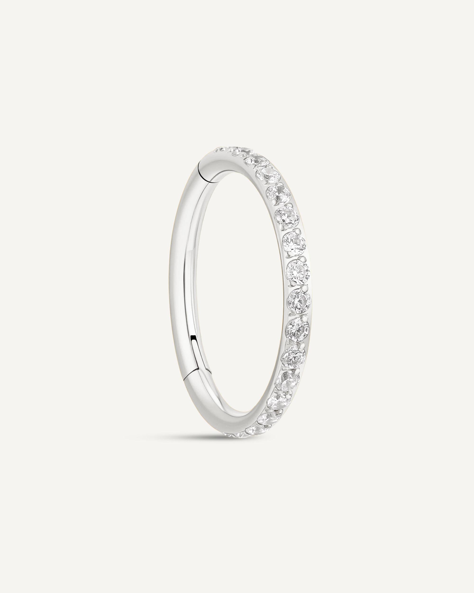 CZ Paved Titanium Clicker Huggies In Silver