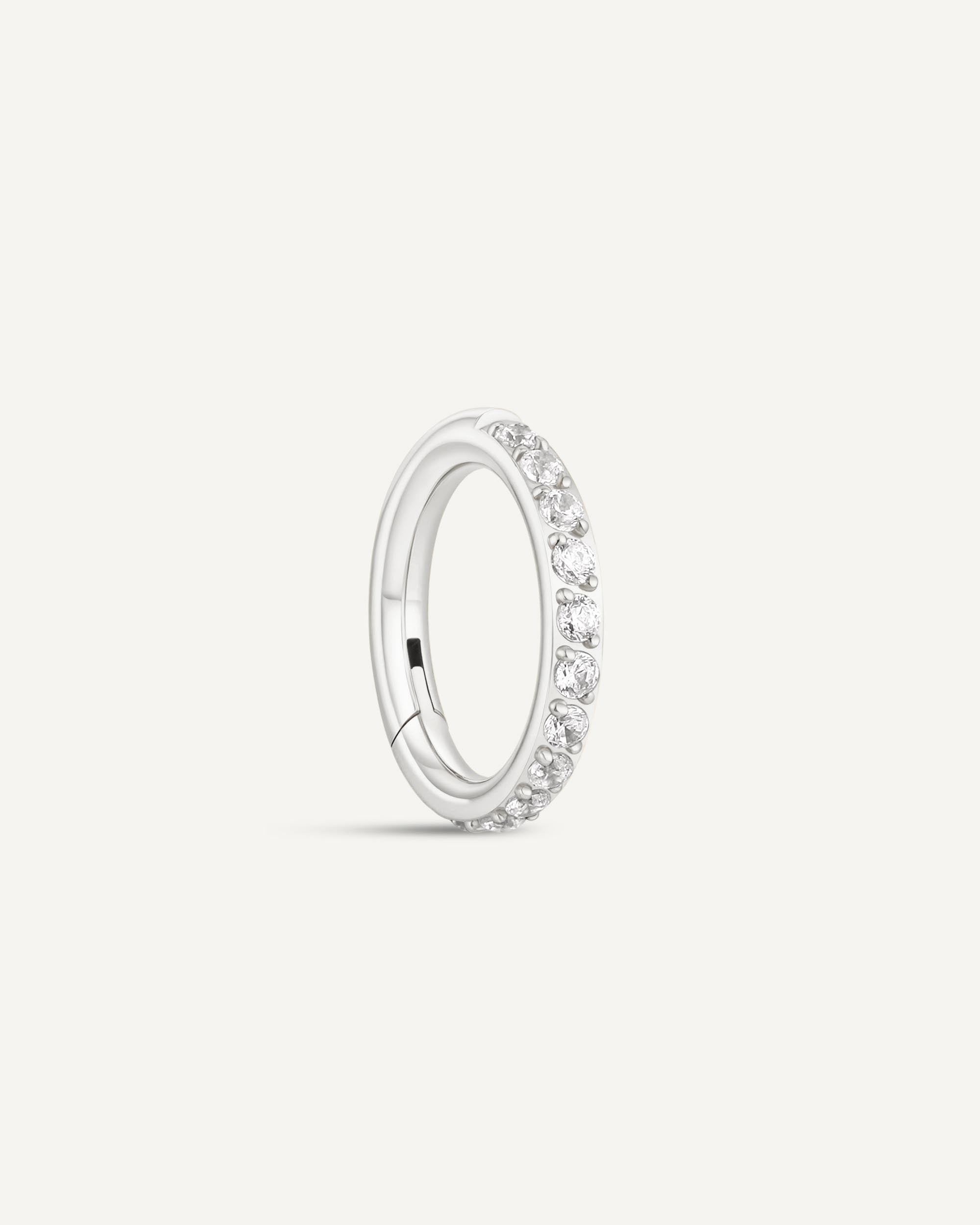 CZ Paved Titanium Clicker Huggies In Silver