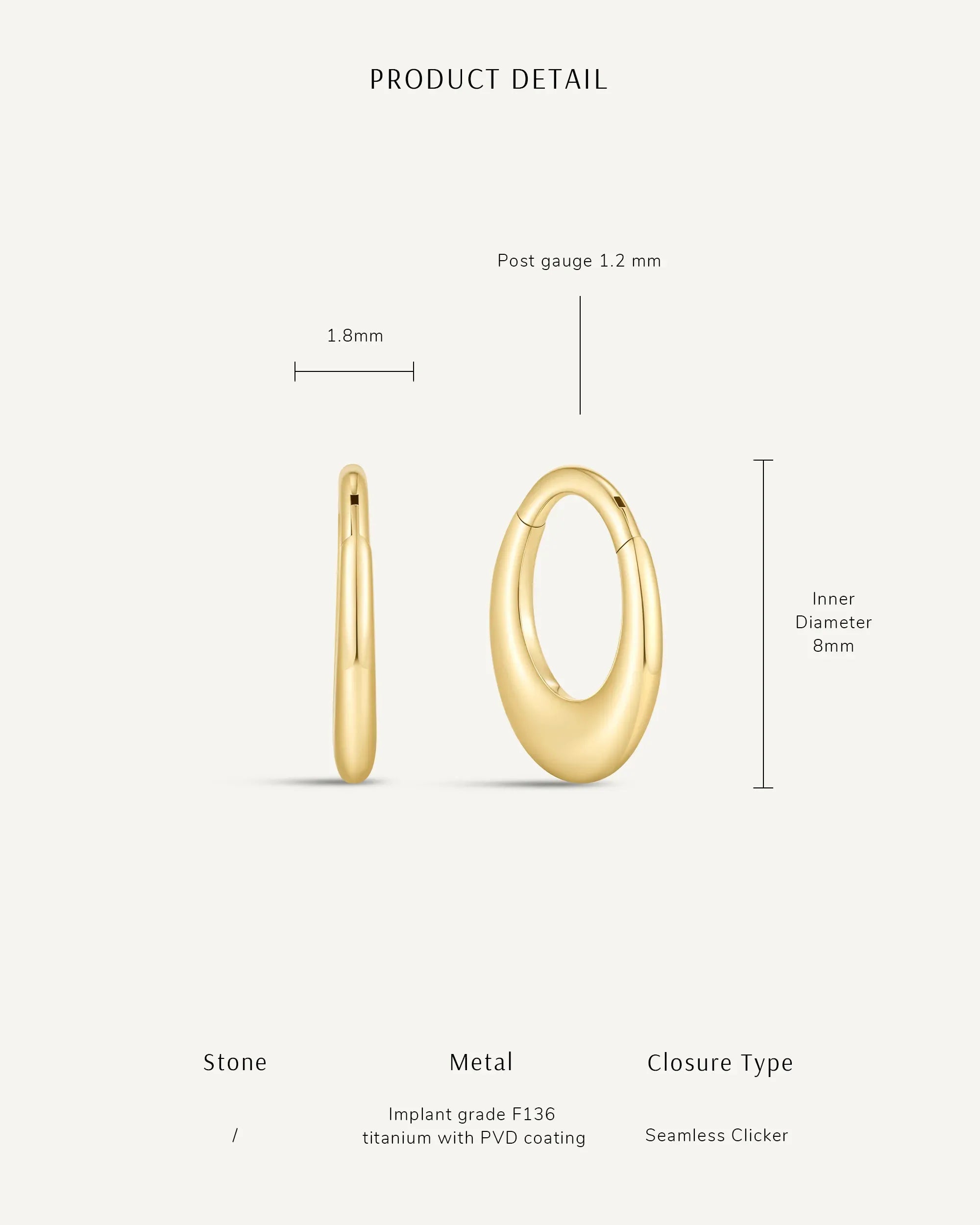Crescent Tapered Titanium Clicker In Gold