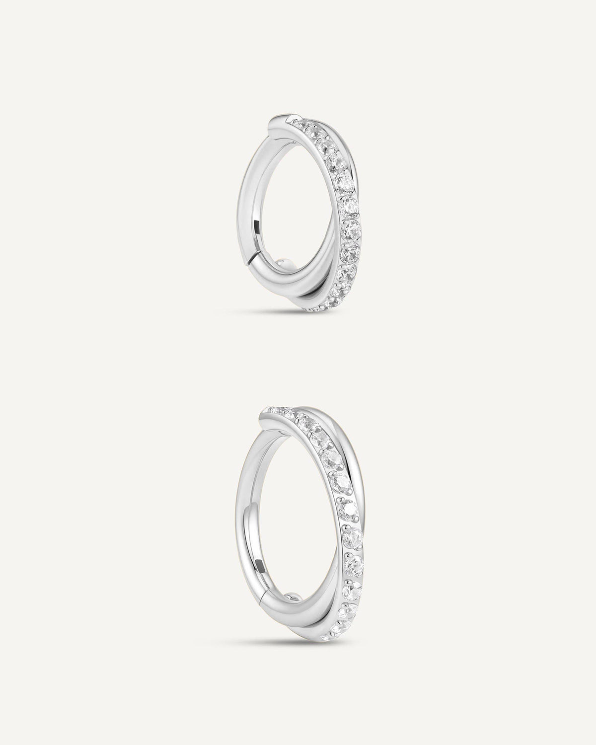Titanium CZ Crossover Paved Helix Clicker In Silver